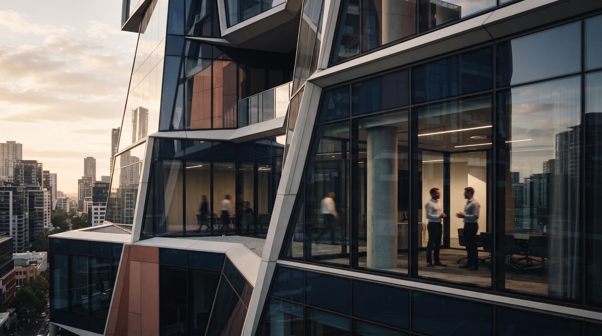 Modern architecture and business operations editorial photography